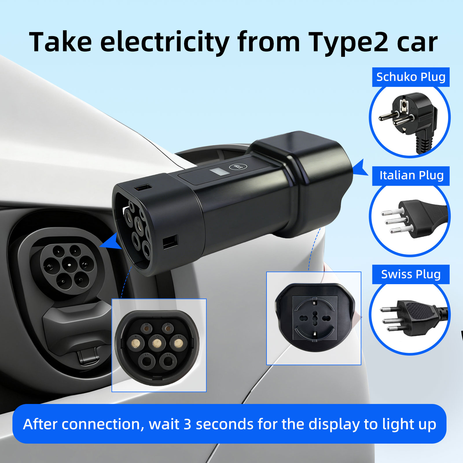 محول تفريغ EVqiaoyi Type2 V2L  - مراجعة Travel Adapter Universal وسعره