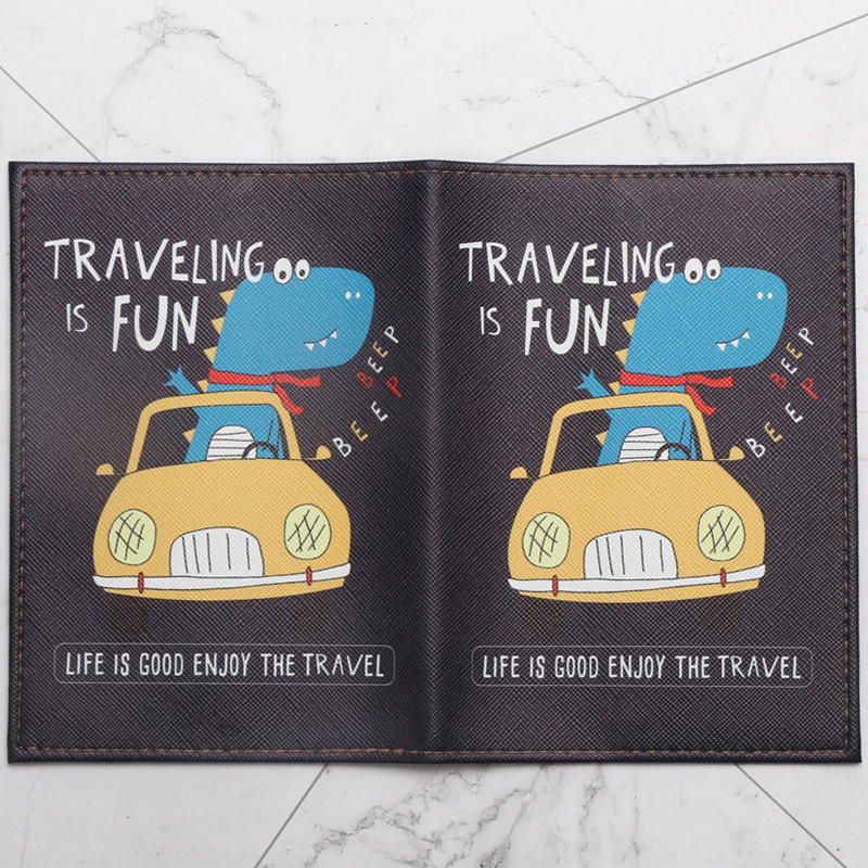كرتون ديناصور مطبوع حامل جواز  - مراجعة Travel Accessories For Plane وسعره